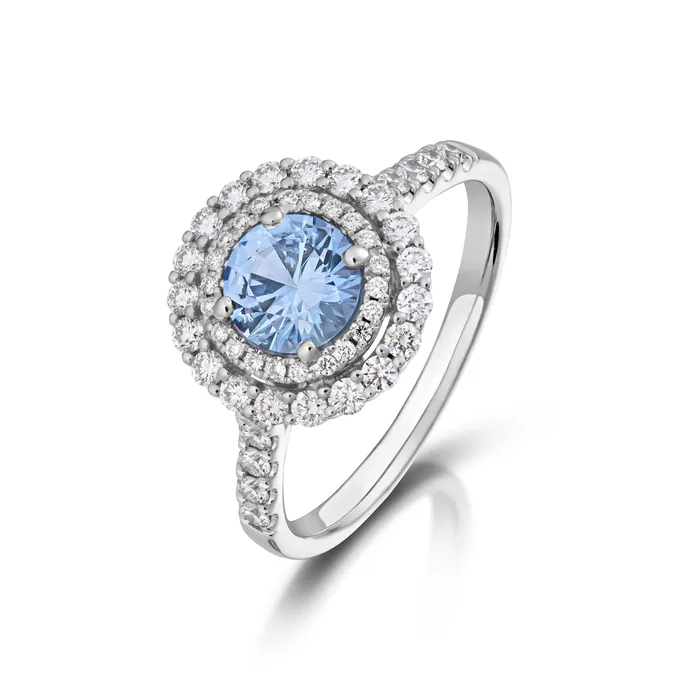 098 Carat Sapphire and Diamond Double Halo Ring Stephen Silver Fine Jewelry Rings