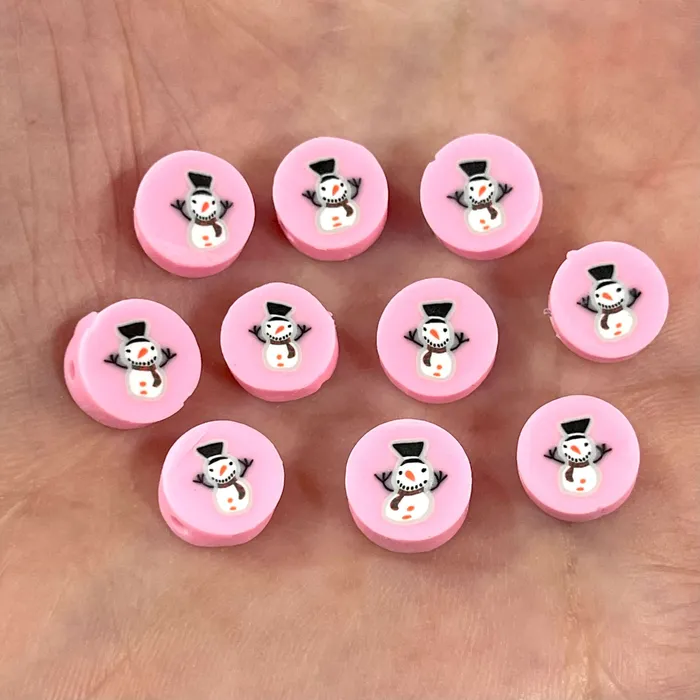 10mm Polymer Clay Snowman Round Beads10 Beads in a Pack Peppy Beads Earrings