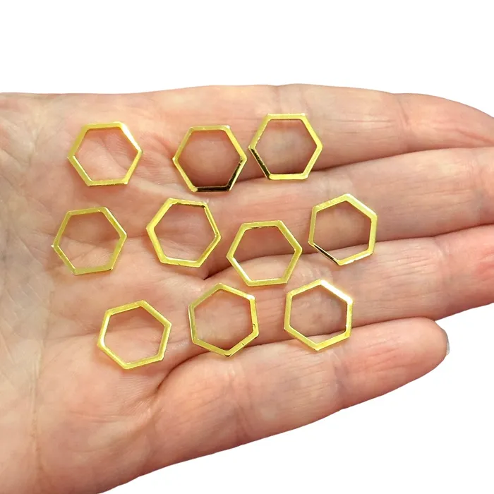 24Kt Gold Plated 14x12mm Hexagon Charms Gold Hexagon Connector Charms 10 pcs in a pack Peppy Beads Earrings