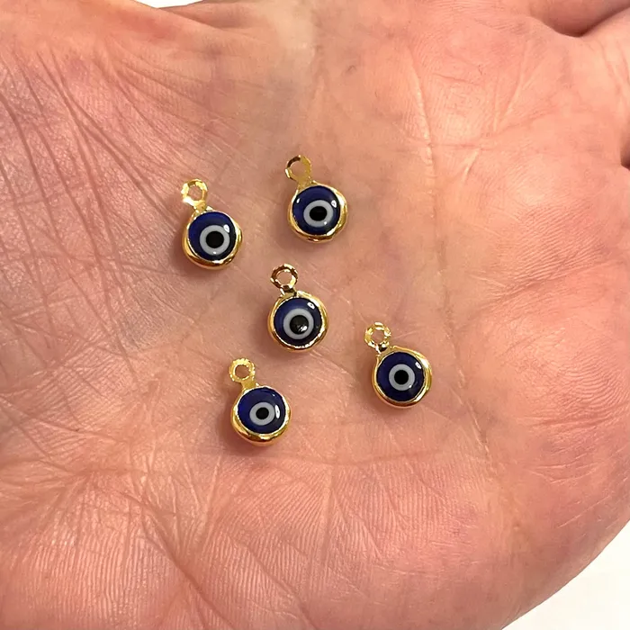 24Kt Gold Plated 6mmNavy Glass Evil Eye Charms 5 pcs in a pack Peppy Beads Earrings 24Kt Gold Plated 6mmNavy Glass Evil Eye Charms 5 pcs in a pack Peppy Beads Earrings