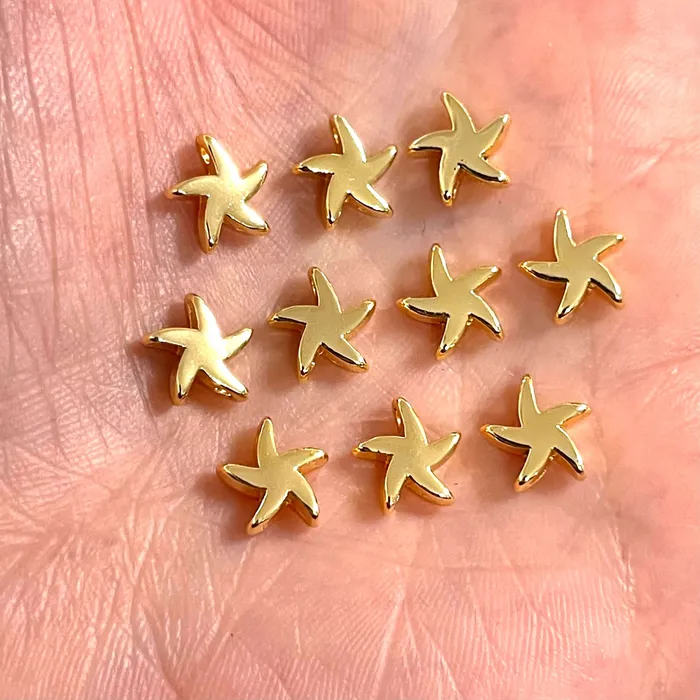 24Kt Gold Plated Starfish Charms 10 Pcs in a Pack Peppy Beads Earrings