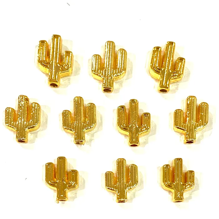 24Kt Shiny Gold Plated Cactus Spacers 10Pcs in a Pack Peppy Beads Earrings