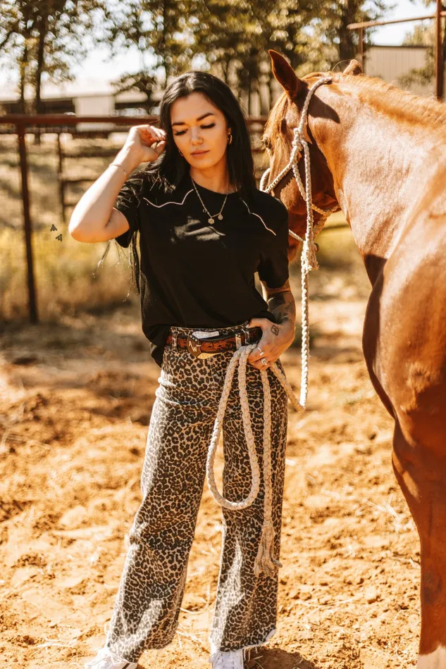 2FLY Earrings RAWHIDE STITCH TOP MIDNIGHT