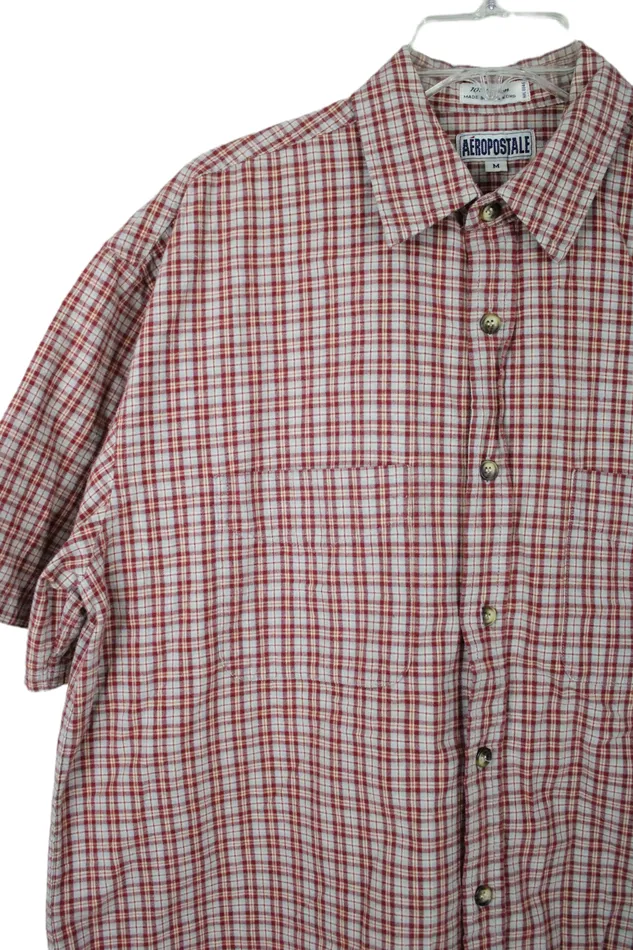 Aeropostale Vintage Aeropostale Red Plaid Short Sleeved Shirt M Earrings
