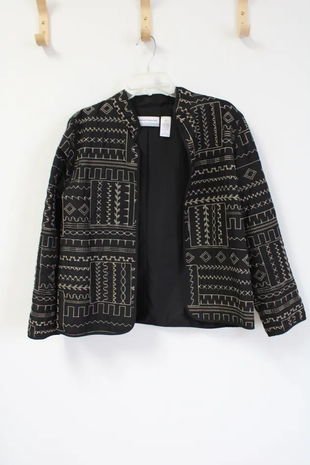 Alfred Dunner Necklaces Alfred Dunner Black Gold Embroidered Light Jacket 12 Petite