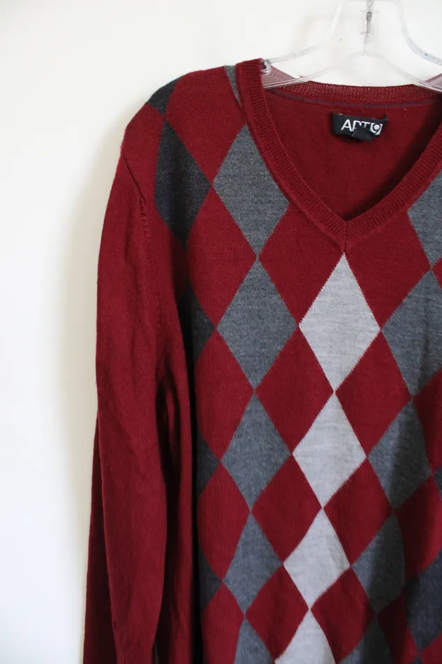 APT9 Merino Wool Blend Red Argyle Sweater XL APT9 Earrings