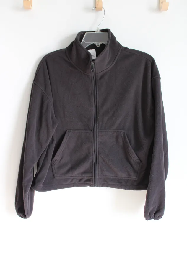Avia Rings Avia Black Fleece Crop Fit Zip Up Jacket L