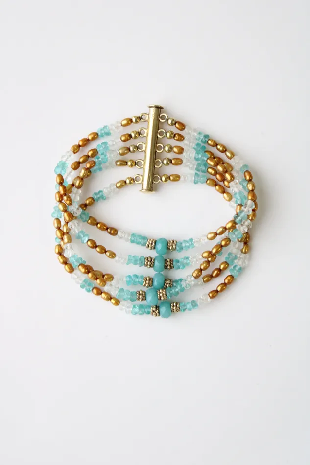 Bracelets Avindy Avindy India Blue Gold Beaded Bracelet