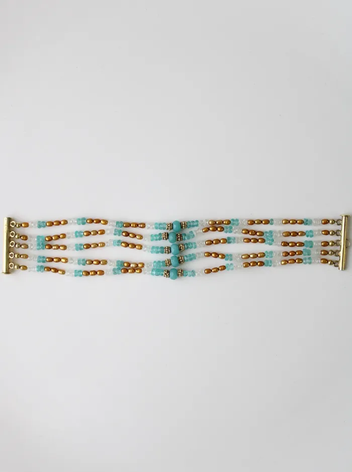 Bracelets Avindy Avindy India Blue Gold Beaded Bracelet