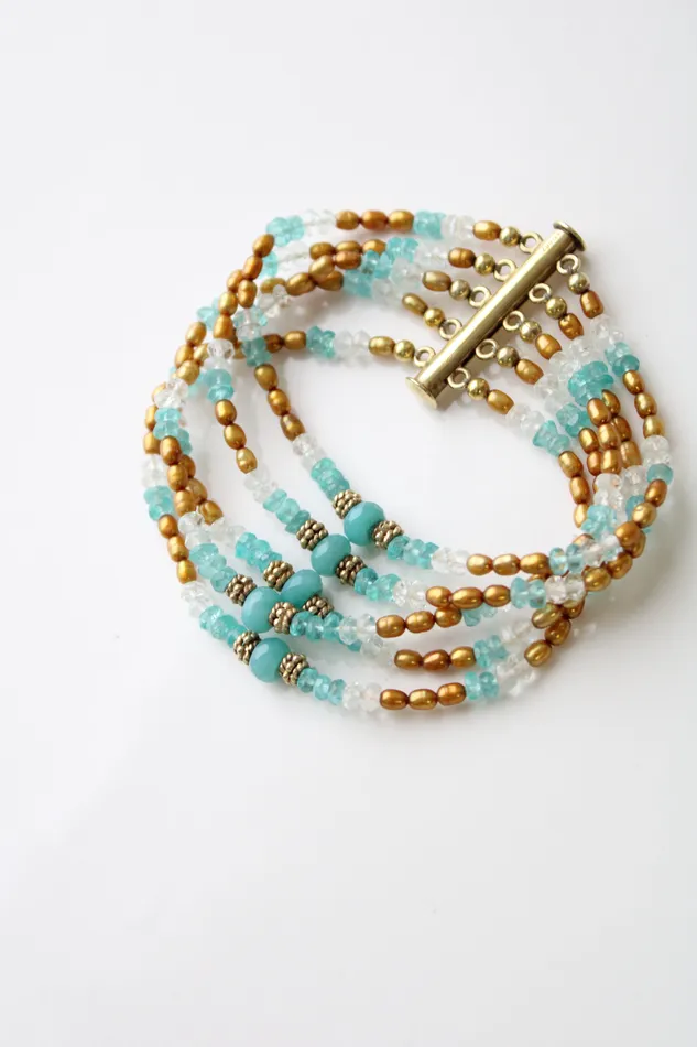 Bracelets Avindy Avindy India Blue Gold Beaded Bracelet