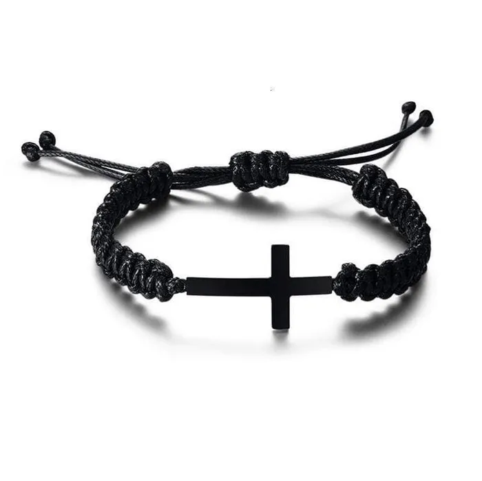 Bracelets Lords Guidance Mens Cross Bracelet br Black Rope