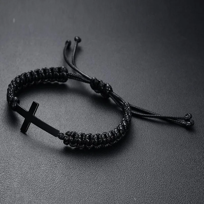 Bracelets Lords Guidance Mens Cross Bracelet br Black Rope