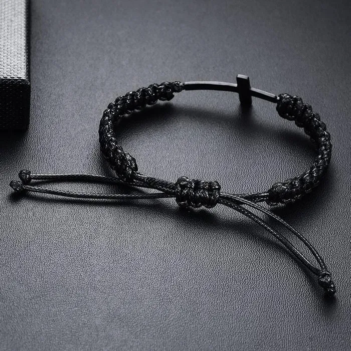 Bracelets Lords Guidance Mens Cross Bracelet br Black Rope
