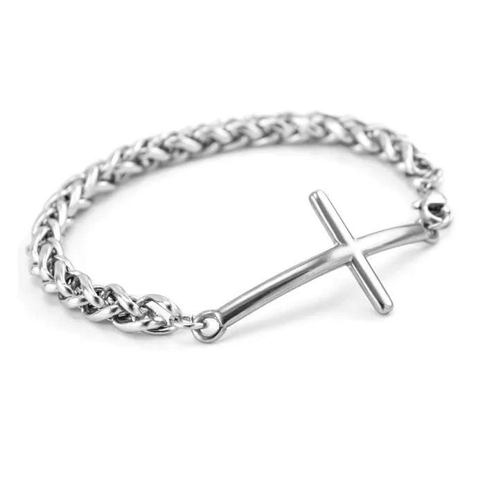 Bracelets Lords Guidance Mens Cross Bracelet br Latin Steel Cross