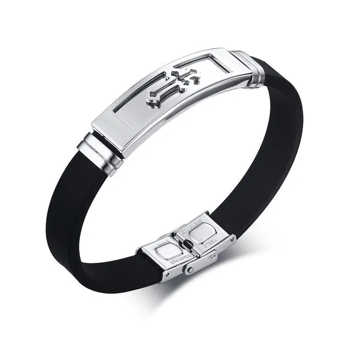 Bracelets Lords Guidance Mens Cross Bracelet br Rubber Silvered Cross