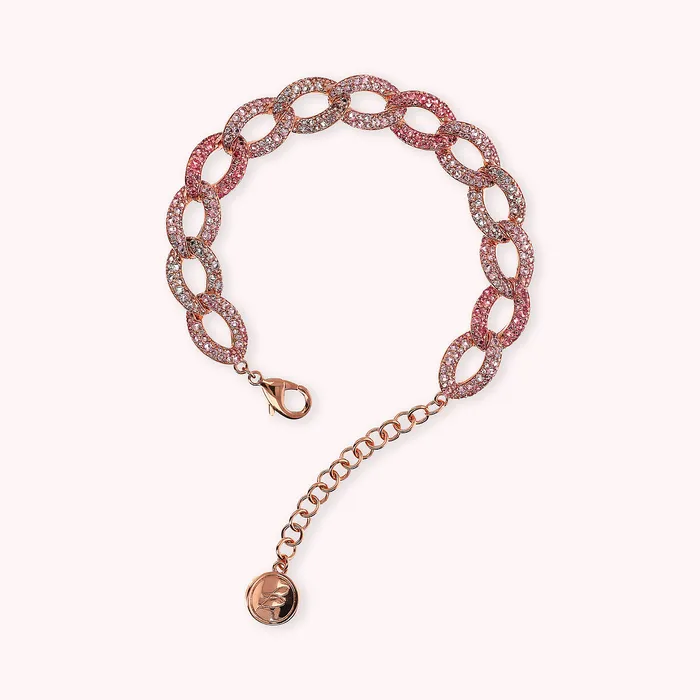 Bronzallure Bracciale Catena Grumetta con Pav di Cubic Zirconia Rings