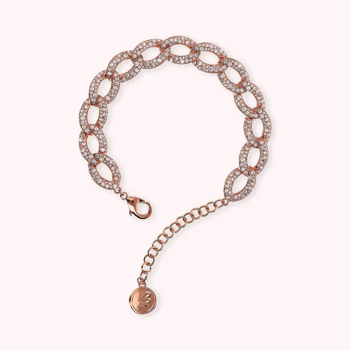 Bronzallure Bracciale Catena Grumetta con Pav di Cubic Zirconia Rings