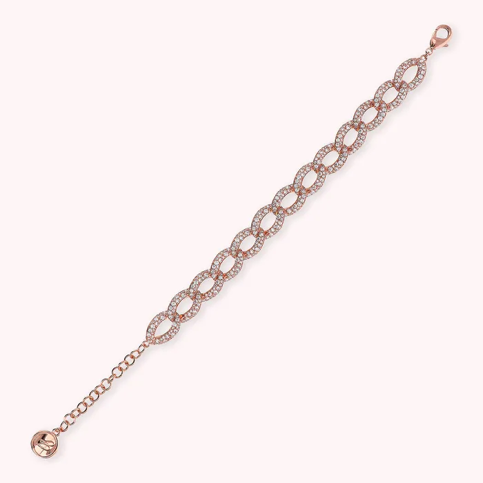 Bronzallure Bracciale Catena Grumetta con Pav di Cubic Zirconia Rings