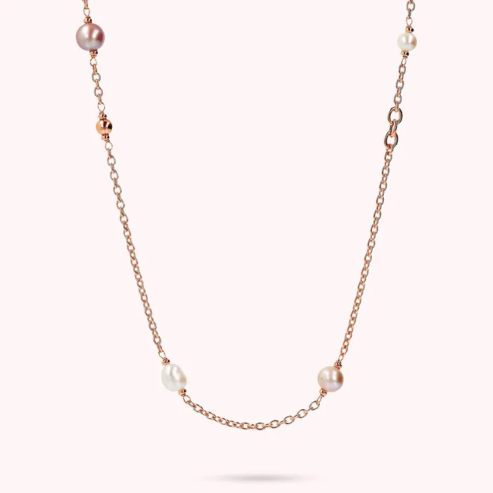 Bronzallure Earrings Collana Lunga Catena Rolo con Bead in Golden Ros e Perle dAcqua Dolce 6105 mm