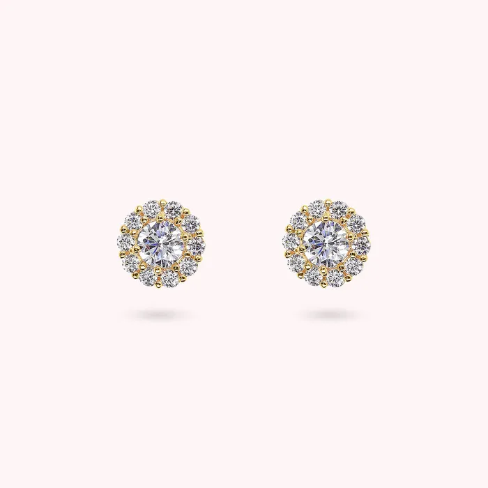 Bronzallure Earrings Orecchini a Bottone Golden con Fiore in Cubic Zirconia