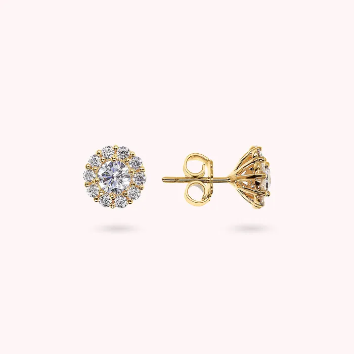 Bronzallure Earrings Orecchini a Bottone Golden con Fiore in Cubic Zirconia