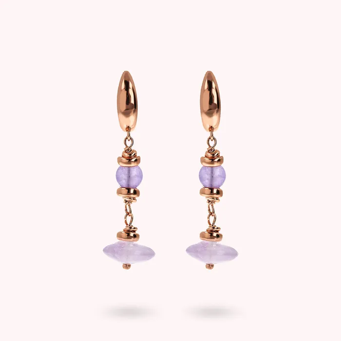 Bronzallure Earrings Orecchini Pendenti con Sfere e Rondelle in Pietra Naturale