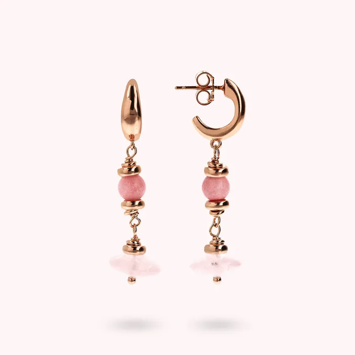 Bronzallure Earrings Orecchini Pendenti con Sfere e Rondelle in Pietra Naturale