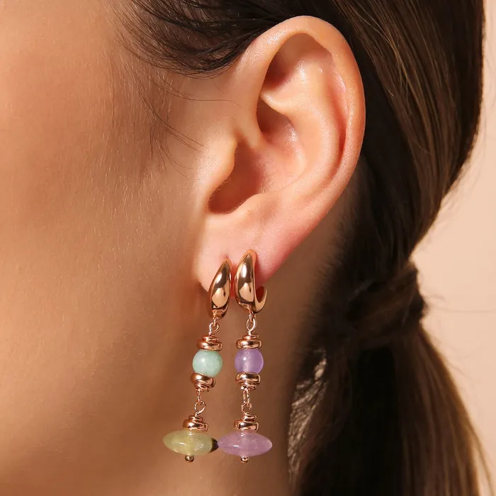 Bronzallure Earrings Orecchini Pendenti con Sfere e Rondelle in Pietra Naturale