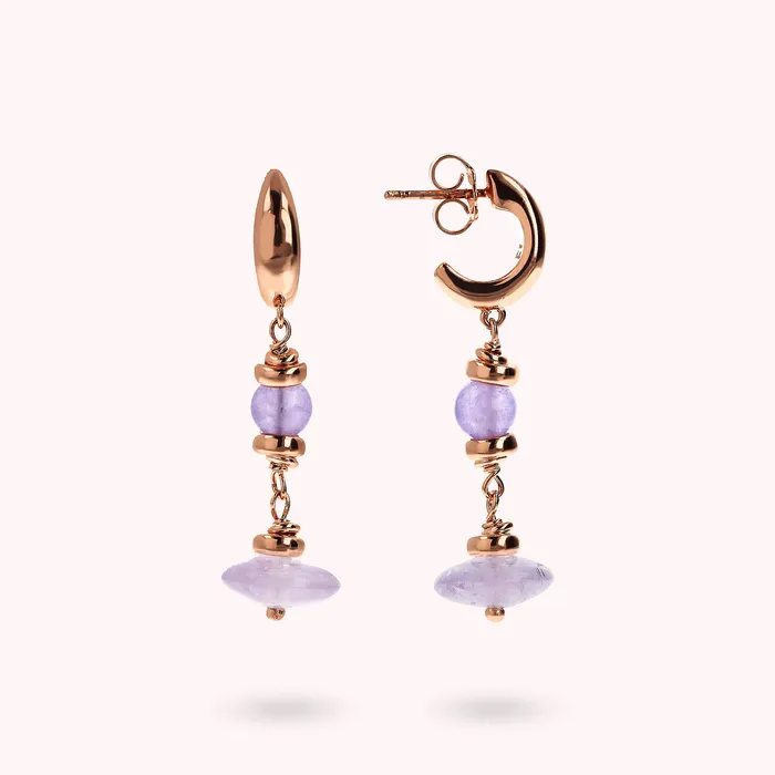 Bronzallure Earrings Orecchini Pendenti con Sfere e Rondelle in Pietra Naturale