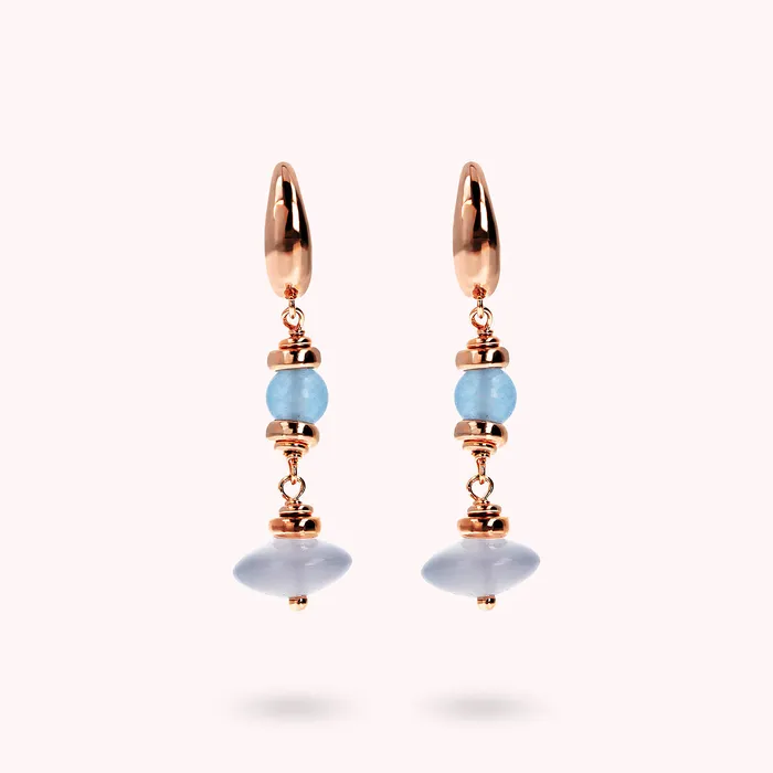 Bronzallure Earrings Orecchini Pendenti con Sfere e Rondelle in Pietra Naturale