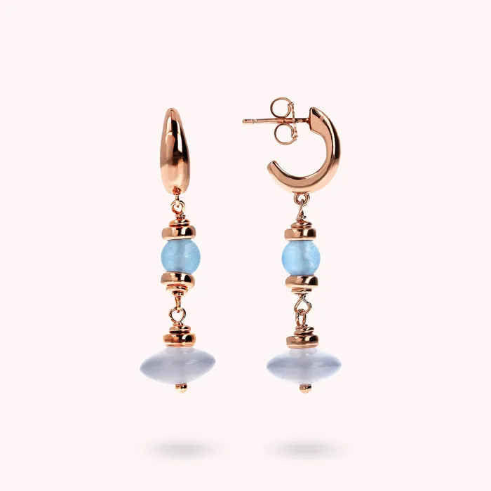 Bronzallure Earrings Orecchini Pendenti con Sfere e Rondelle in Pietra Naturale