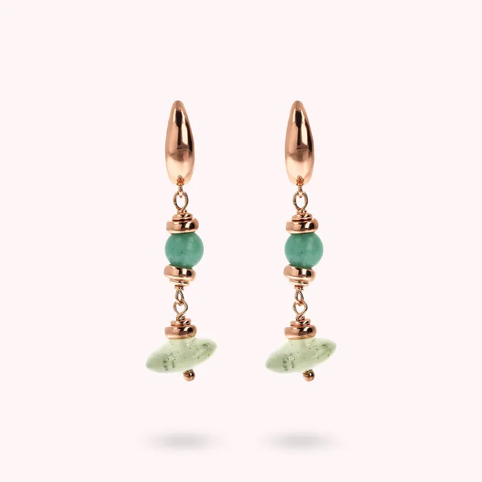 Bronzallure Earrings Orecchini Pendenti con Sfere e Rondelle in Pietra Naturale