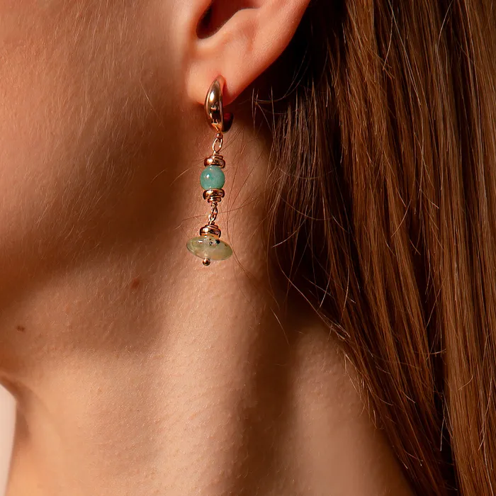 Bronzallure Earrings Orecchini Pendenti con Sfere e Rondelle in Pietra Naturale