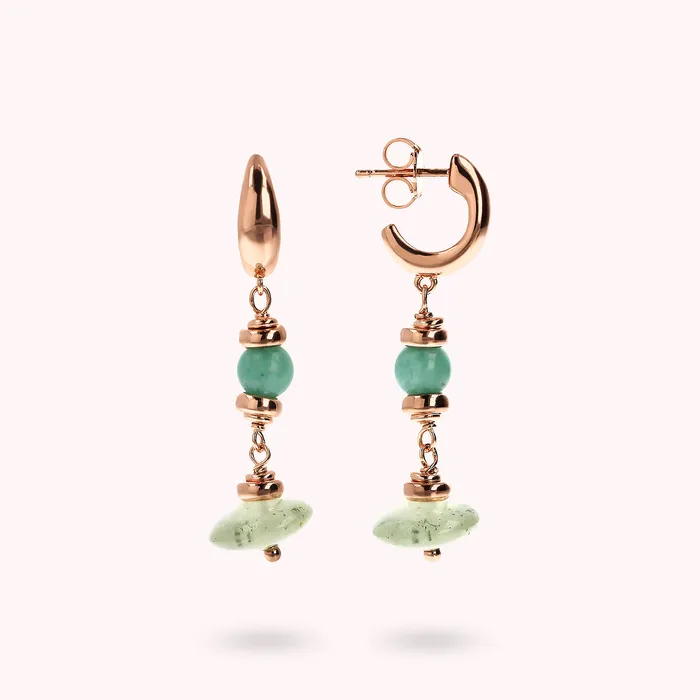 Bronzallure Earrings Orecchini Pendenti con Sfere e Rondelle in Pietra Naturale