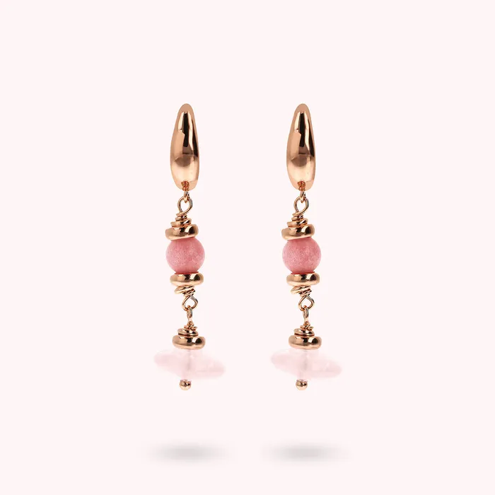 Bronzallure Earrings Orecchini Pendenti con Sfere e Rondelle in Pietra Naturale