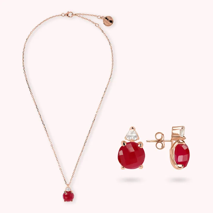 Bronzallure Earrings Set Collana e Orecchini con Agata Rossa e Cuore in Cubic Zirconia