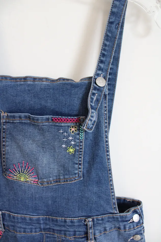 Cat Jack Necklaces Cat Jack Denim Embroidered Overall Shorts Youth XL 1416