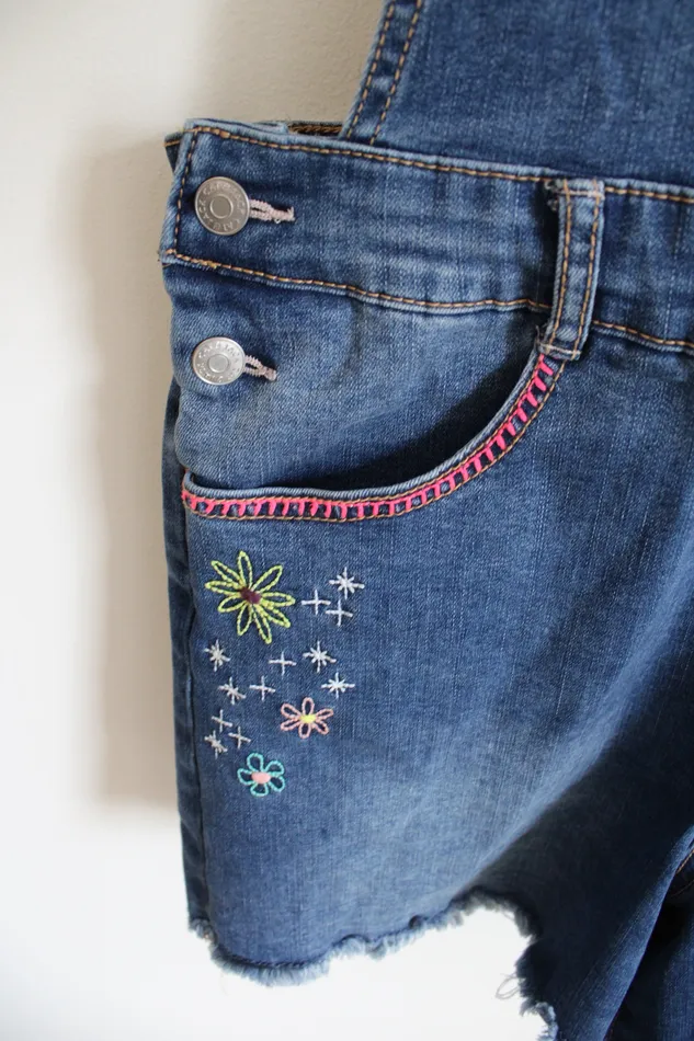 Cat Jack Necklaces Cat Jack Denim Embroidered Overall Shorts Youth XL 1416