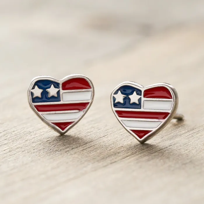 Chadds Ford Jewelry Sterling Silver American Flag Studs Duo Rings