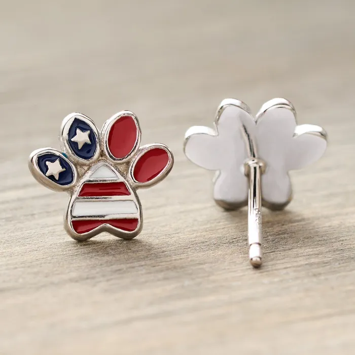 Chadds Ford Jewelry Sterling Silver American Flag Studs Duo Rings
