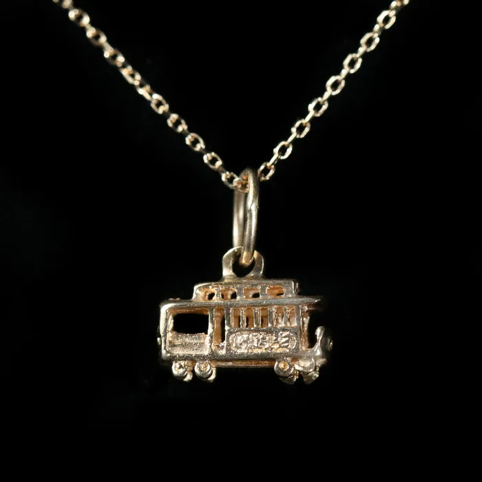 Charm Necklaces Estate 14K Yellow Gold Cable Car Charm Platinum 1911
