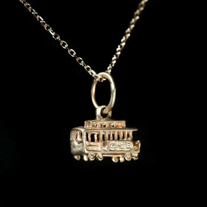 Charm Necklaces Estate 14K Yellow Gold Cable Car Charm Platinum 1911
