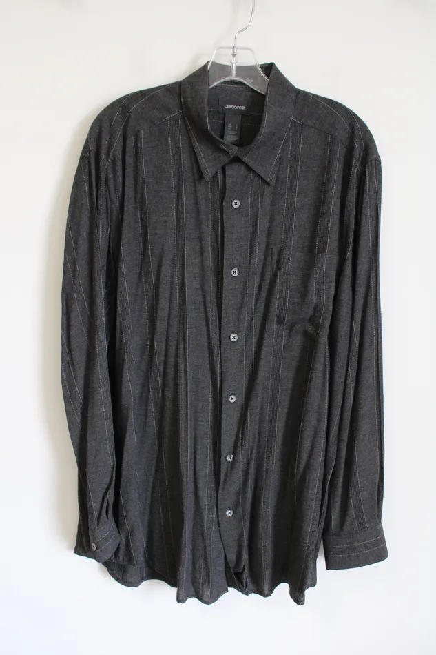 Claiborne Earrings Claiborne Vintage Gray Striped Rayon Button Down Shirt L