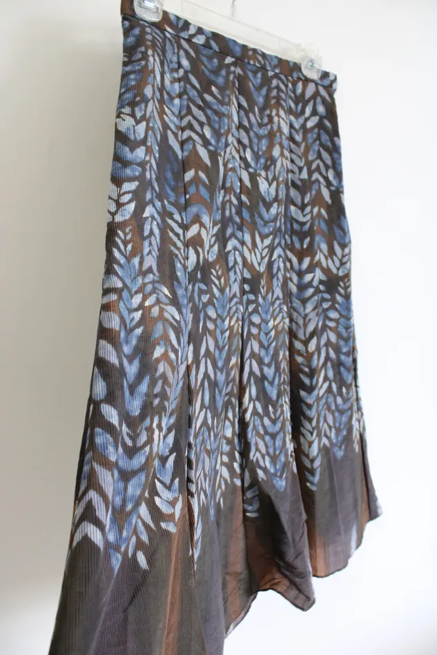Coldwater Creek Rings Coldwater Creek Brown Blue Patterned Textured Flare Skirt XS Petite 4