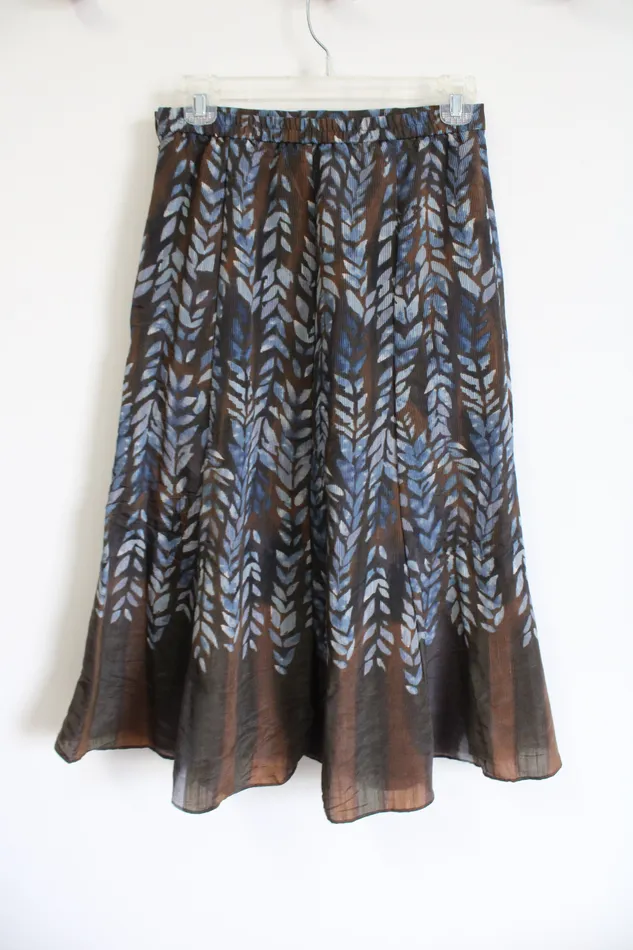 Coldwater Creek Rings Coldwater Creek Brown Blue Patterned Textured Flare Skirt XS Petite 4
