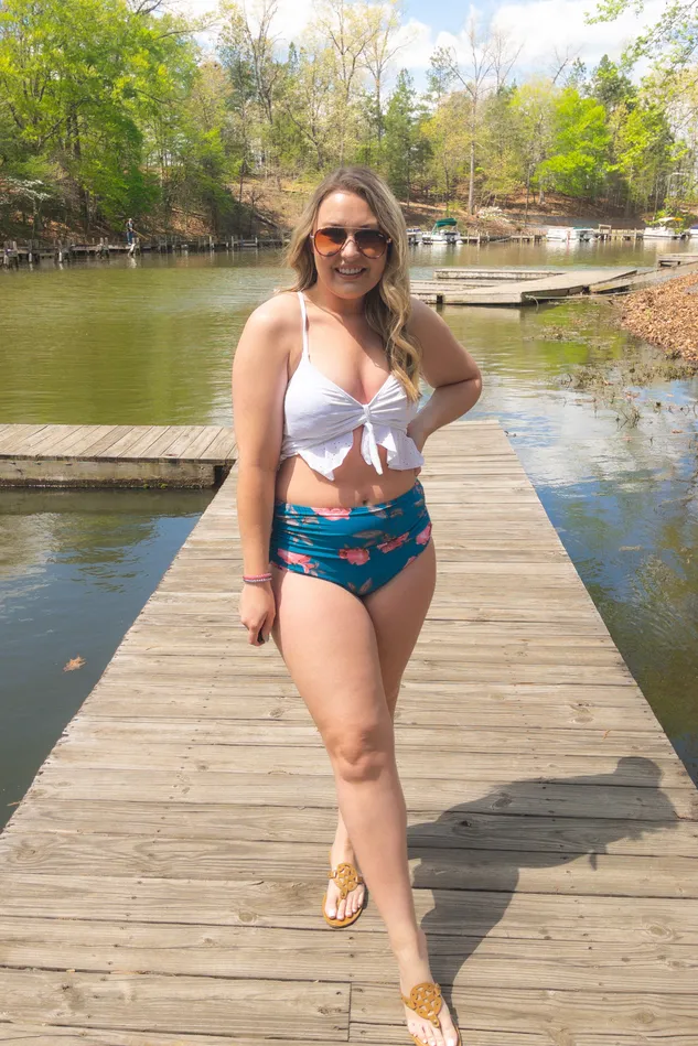 Coral Reef Swim Rings Blue Floral High Rise Ruched Bottoms