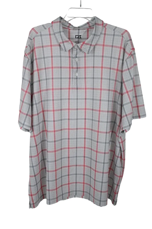 Cutter Buck Rings Cutter Buck Red White Plaid Polo Shirt 2XL