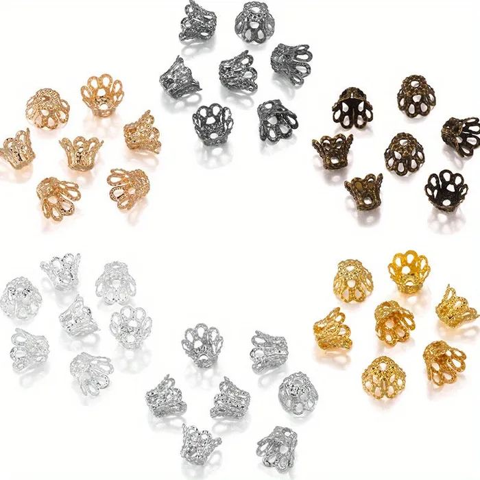 DS Rings Wine Glass Hollow Flower Horn Bead Holder End Cap Beads 100pcspack Silver Golden Metal DS Rings Wine Glass Hollow Flower Horn Bead Holder End Cap Beads 100pcspack Silver Golden Metal