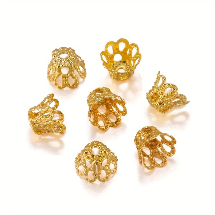 DS Rings Wine Glass Hollow Flower Horn Bead Holder End Cap Beads 100pcspack Silver Golden Metal DS Rings Wine Glass Hollow Flower Horn Bead Holder End Cap Beads 100pcspack Silver Golden Metal