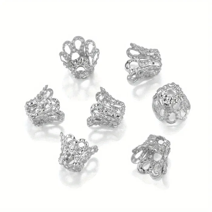 DS Rings Wine Glass Hollow Flower Horn Bead Holder End Cap Beads 100pcspack Silver Golden Metal DS Rings Wine Glass Hollow Flower Horn Bead Holder End Cap Beads 100pcspack Silver Golden Metal